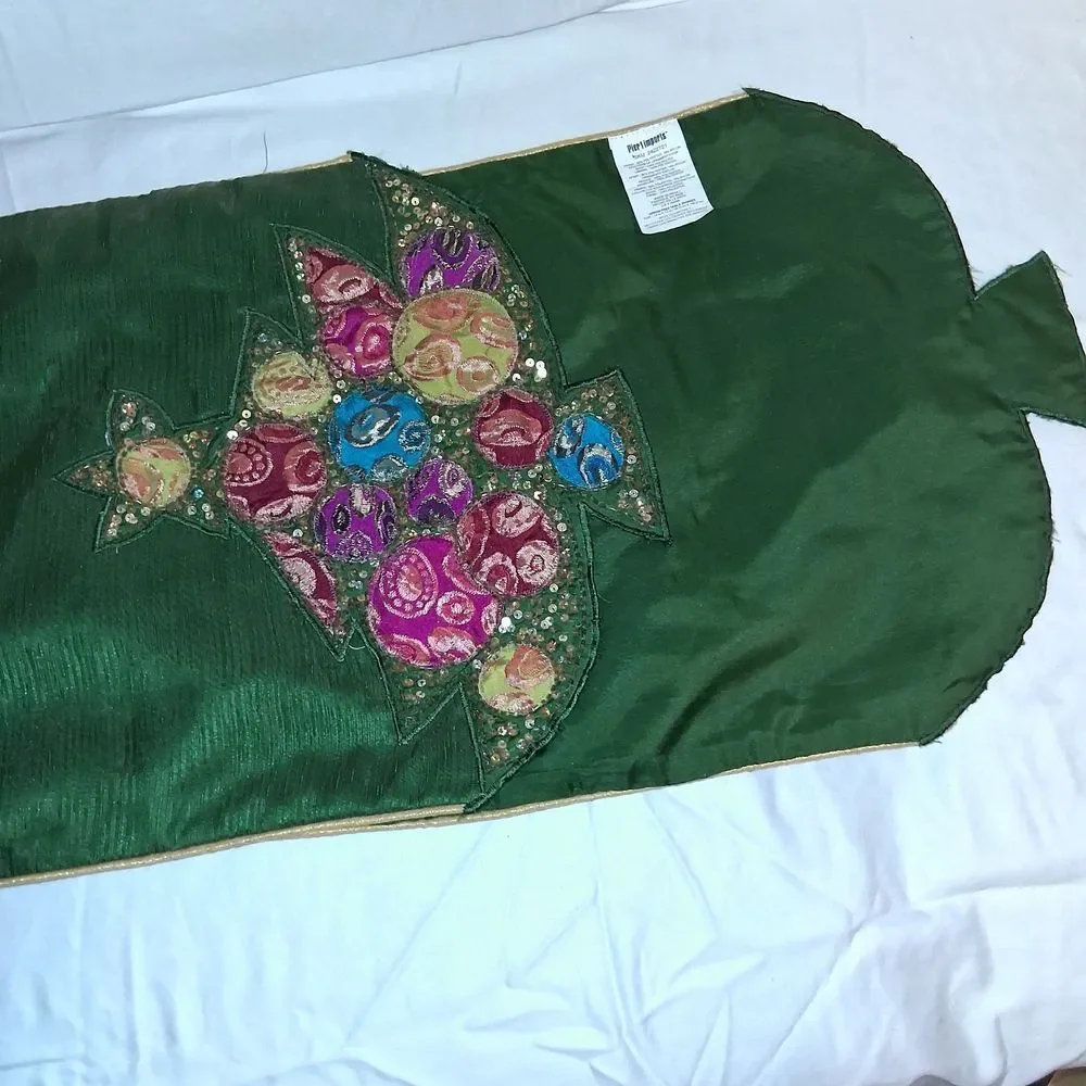 Pier 1 Imports Green Christmas Tree Embellished Table Runner
